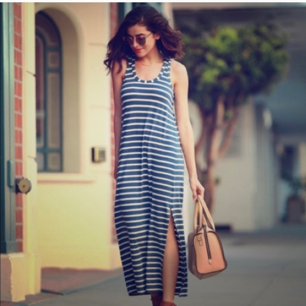 J. Crew Striped Blue and White Maxi Dress